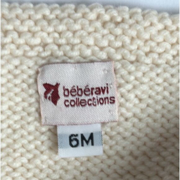 Baby Girl Knit Cardigan by Beberavi Merino Wool Cream Pom Pom Tie NWT 6 months - Picture 10 of 13